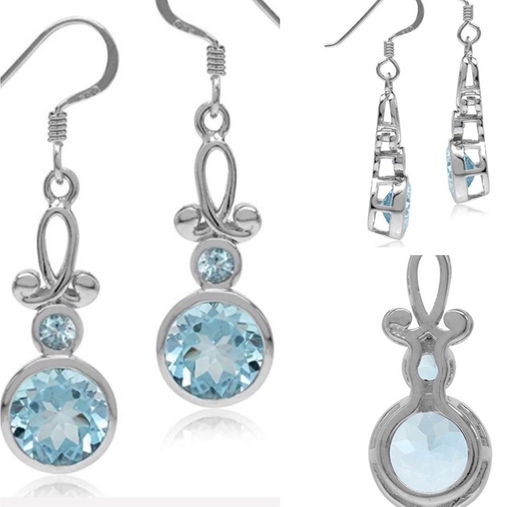 5.01ct.Genuine Swiss Blue Topaz Filligree Earrings